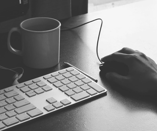 A person on a computer
